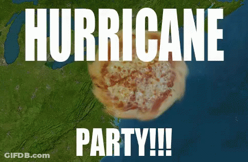Hurricane Party Poster With Pizza On Map GIF