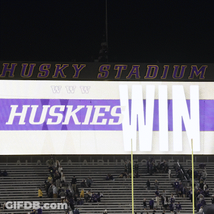 Huskies Win Sign Lit Up In Stadium At Night GIF