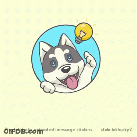 Husky Dog Holding Light Bulb Above Head GIF