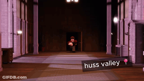 Huss Valley Pink Sign In Dark Hallway GIF