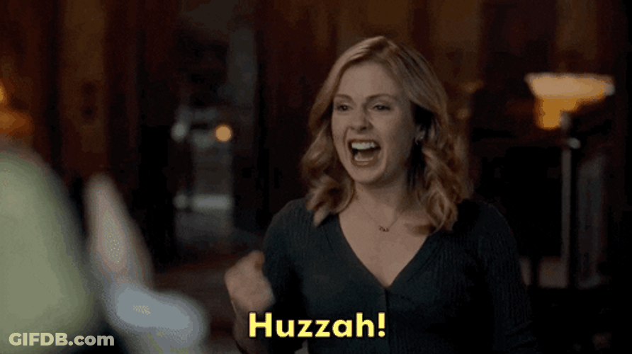 Huzzah Cheerful Rose McIver GIF