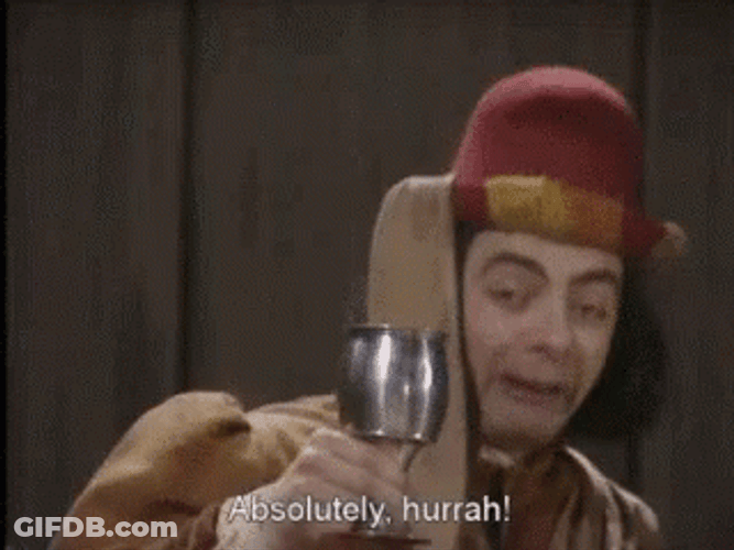 Huzzah Drunk Mr Bean Rowan Atkinson GIF