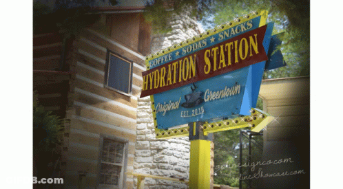 Hydration Station Sign In Greentown GIF