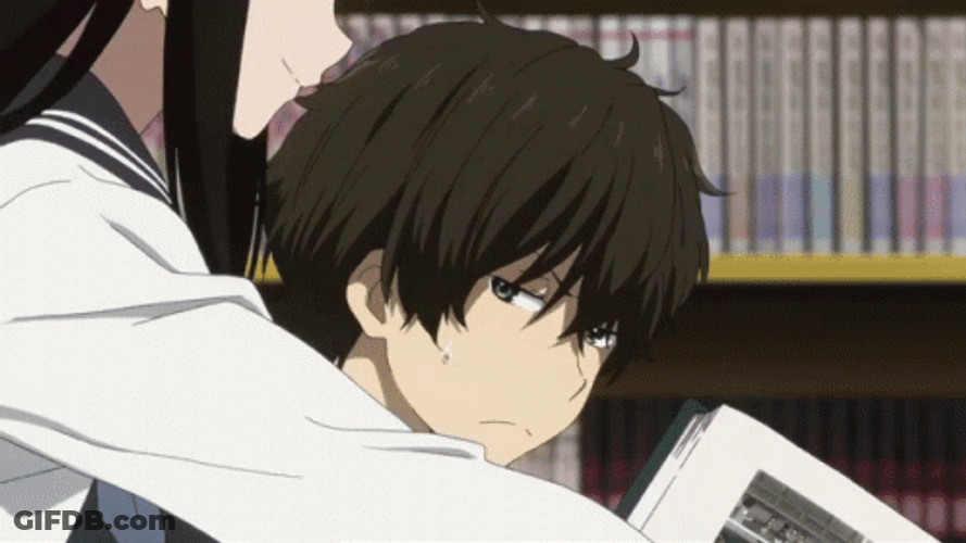 Hyouka Oreki Chitanda Surprised Library GIF