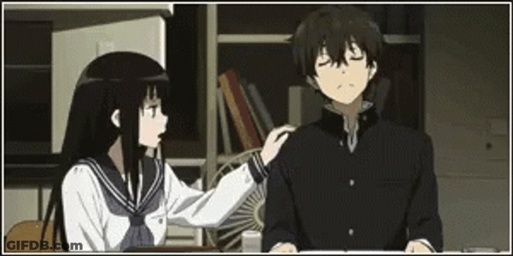 Hyouka Oreki Chitanda Wake Up GIF
