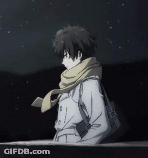 Hyouka Oreki Sad Snowy Night GIF