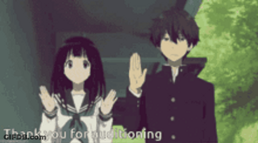 Hyouka Thank You Anime Couple Waving GIF