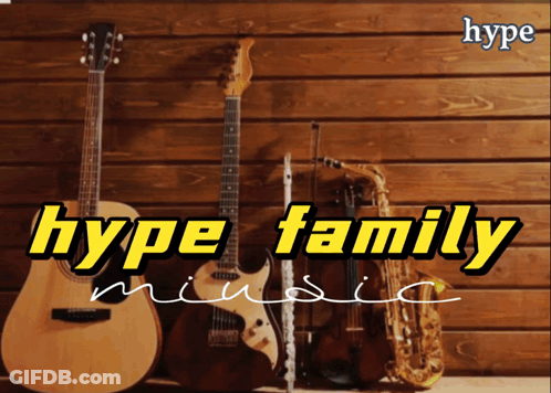 Hype Family Music Poster With Guitars And Saxophones GIF