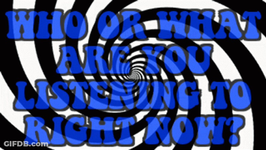 Hypnotic Spiral Black And White Blue Words GIF