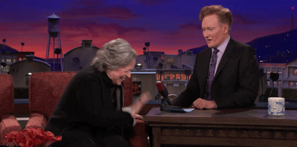 Hysterical Laughing Kathy Bates Seth Meyers GIF