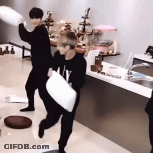 Hyunjin Funny Pillow Fight GIF