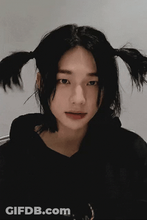 Hyunjin Pig Tails Face Palm GIF