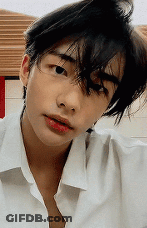 Hyunjin Shaking Long Hair Bangs GIF