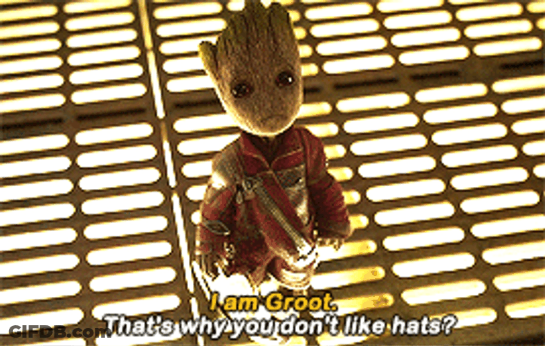 I Am Groot Don't Like Hats GIF