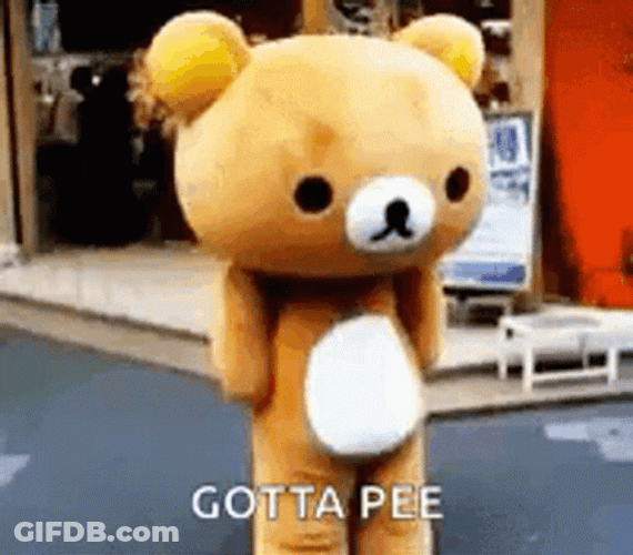 I Gotta Pee Rilakkuma Bear Mascot GIF