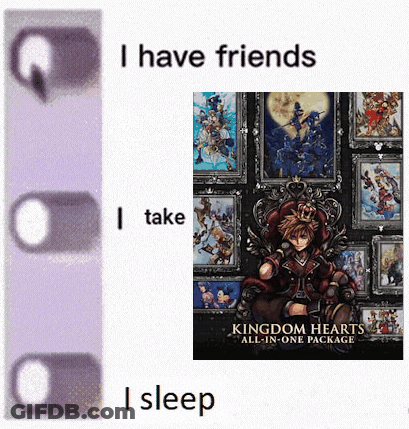 I Have Friends Take Sleep Kingdom Hearts All In One Package GIF