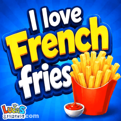 I Love French Fries Sign With Bucket Of Fries GIF