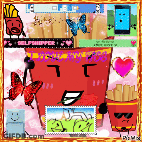 I Love My Fries Cartoon Collage GIF