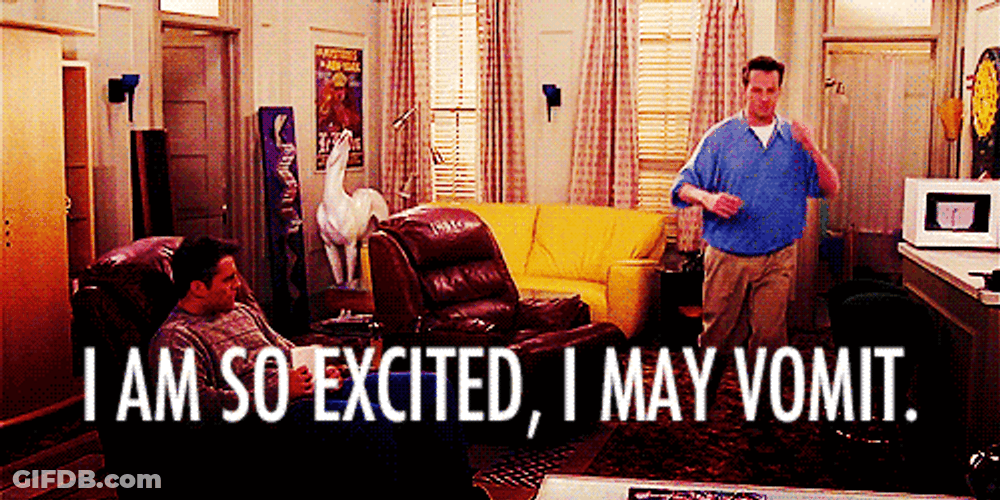 I'm So Excited Vomit Chandler Bing GIF