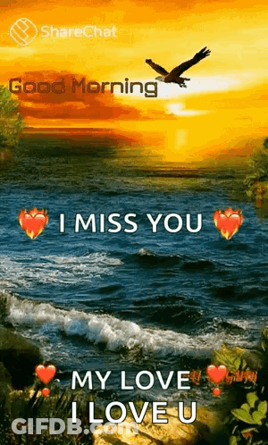 I Miss You My Love I Love U Is Written On A Picture Of A Sunset Over The Ocean . GIF