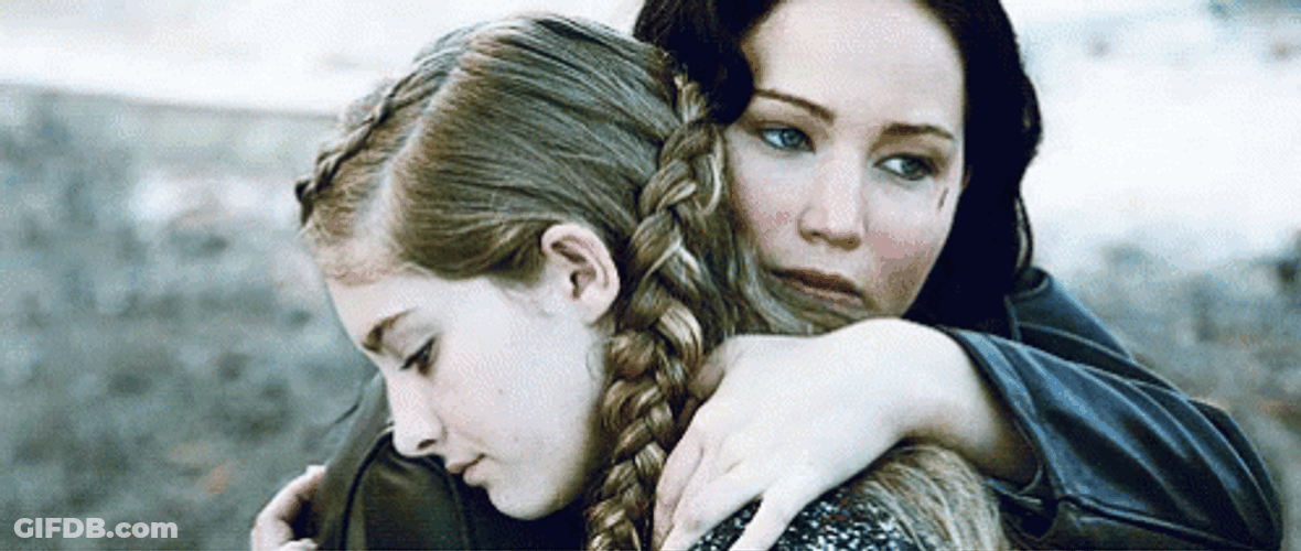 I Volunteer As Tribute Katniss Prim Sister Hug GIF