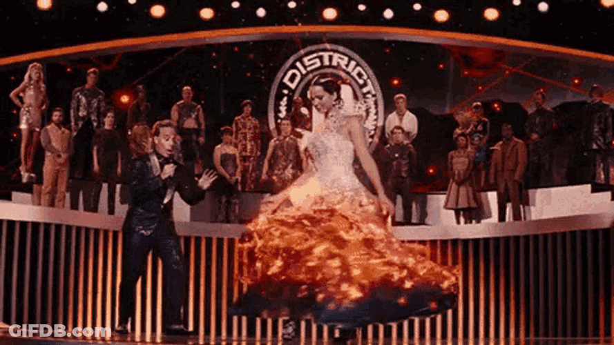 I Volunteer As Tribute Katniss Spinning Fire Mocking Jay GIF