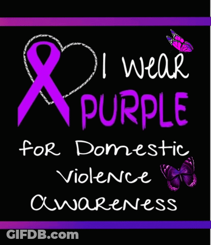 I Wear Purple For Domestic Violence Awareness Poster With Heart And Butterfly GIF