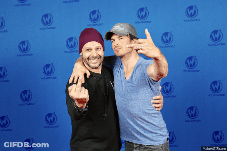 Ian Somerhalder Posing With A Fan GIF
