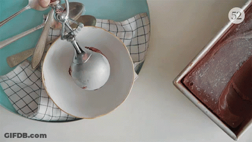 Ice Cream Scoop On White Bowl With Brownies GIF