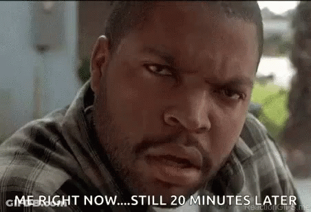 Ice Cube Is Making A Funny Face And Saying `` Me Right Now ... Still 20 Minutes Later `` . GIF