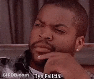 Ice Cube Is Sitting On A Couch With His Hand On His Chin And Says `` Bye Felicia '' . GIF