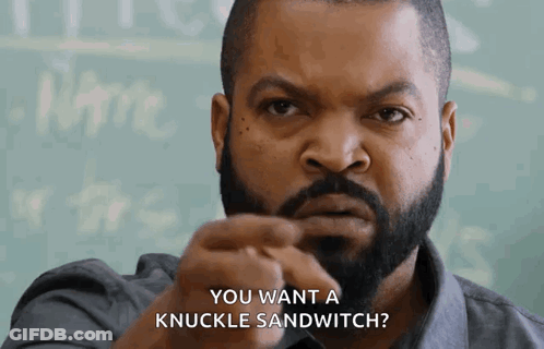 Ice Cube Says You Want A Knuckle Sandwich In Front Of A Chalkboard GIF