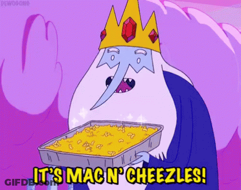 Ice King From Adventure Time Is Holding A Tray Of Mac N Cheezles GIF