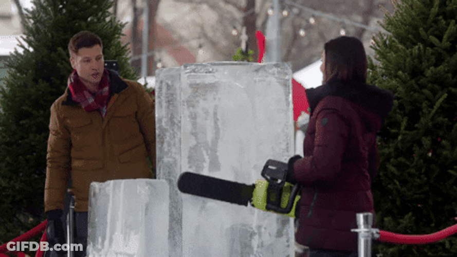 Icebreaker Using Chainsaw GIF
