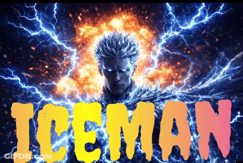 Iceman Word On Blue Lightning GIF