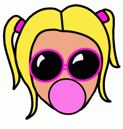 Illustrated Girl Blowing Bubble Gum GIF