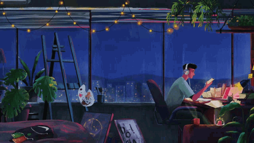 Illustration Lo-Fi Music Art Studio GIF