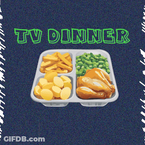 Illustration Of TV Dinner With Chicken Potatoes And Green Peas GIF