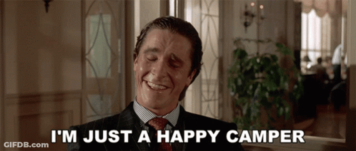 Im Just A Happy Camper Christian Bale GIF