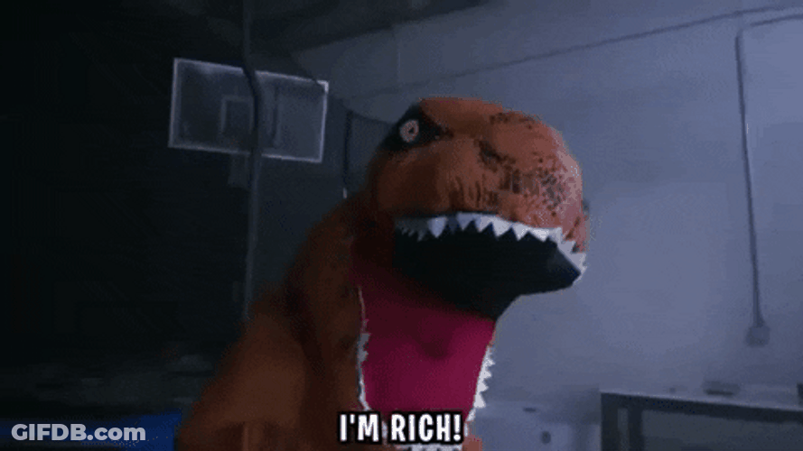 Im Rich Excited Orange Dinosaur GIF