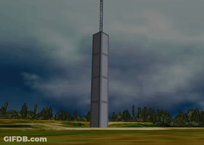 Implosion Of Animated Thin Building GIF