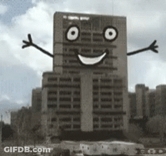 Implosion Of Building With Animated Face GIF