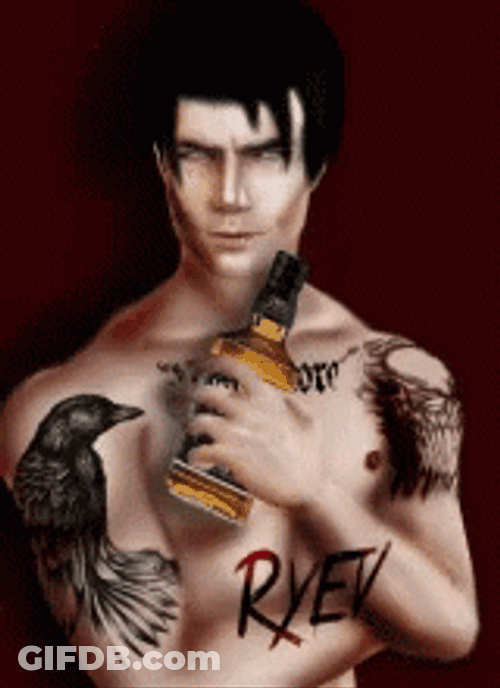 Imvu Asian Tattooed Guy Drinking GIF