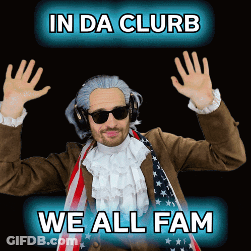 In Da Clubb We All Fam Man With Wig And Sunglasses GIF