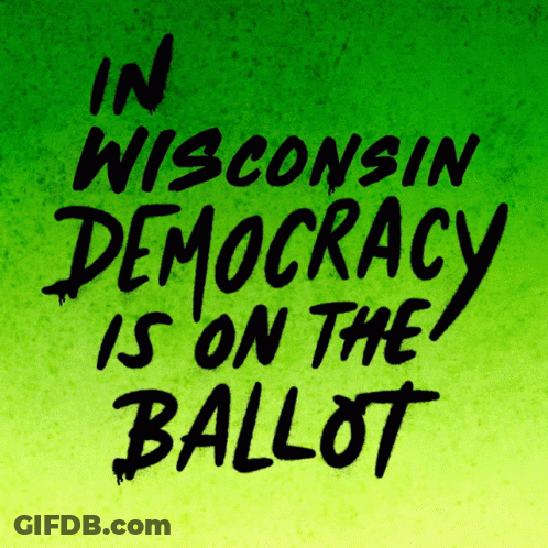 In Wisconsin Democracy Is On The Ballot Green Background GIF