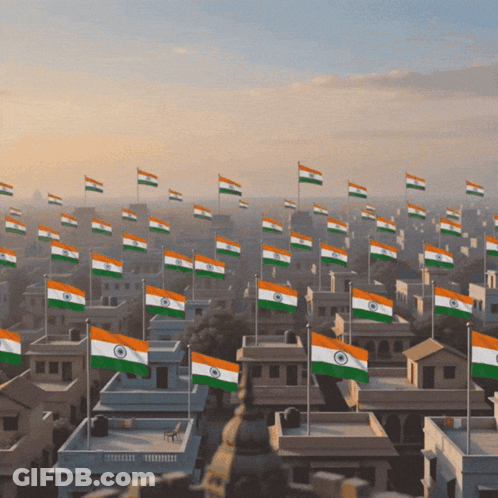 Indian Flags Flying In A City GIF
