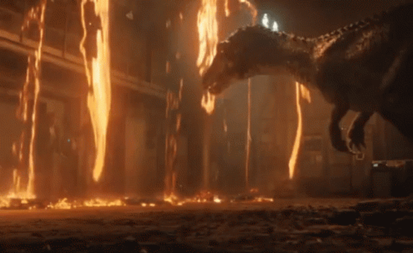 Indoraptor Walking Through Falling Lava GIF