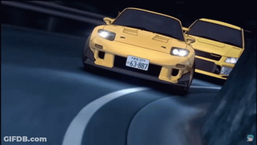 Initial D Speeding Yellow Cars GIF