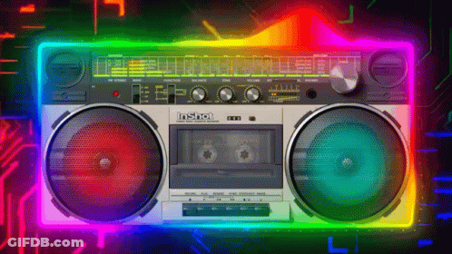 Inshot Boombox Surrounded By Rainbow Lights GIF