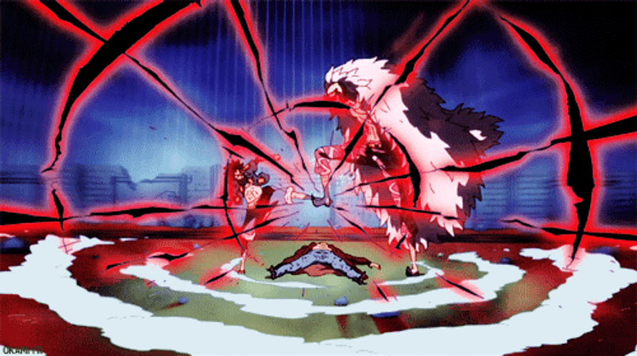 Intense Scene Of Luffy Blocking Donquixote Doflamingo's Attack GIF